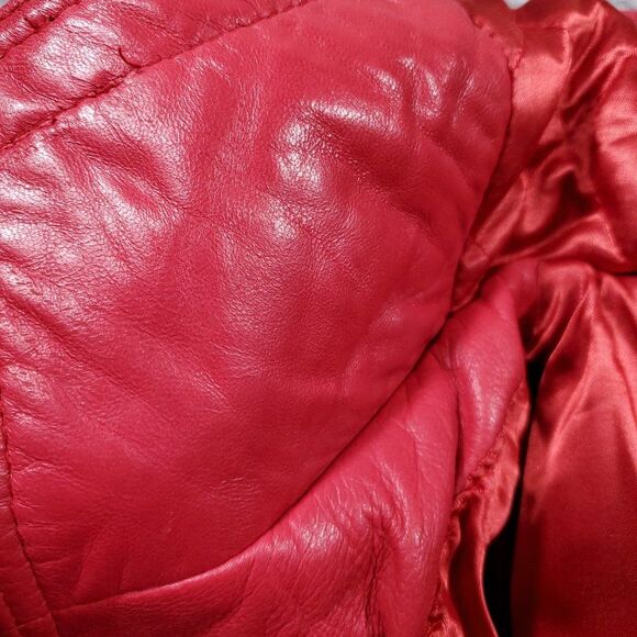 Vintage Georgetown Leather Design Hooded Biker Jacket Red Size Large Full Zip - Picture 9 of 15